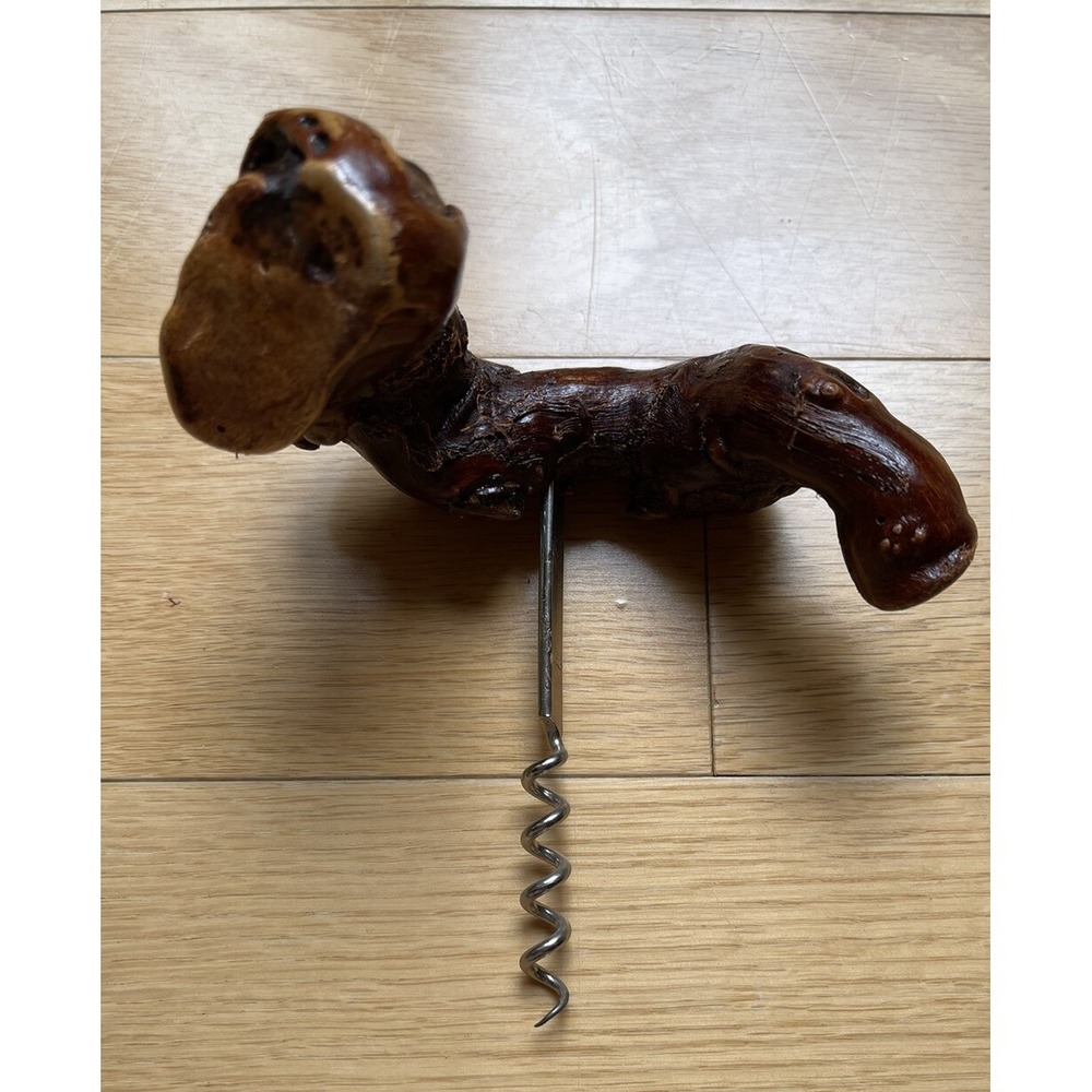 Vintage Burl Wood Corkscrew Wine Bottle Opener